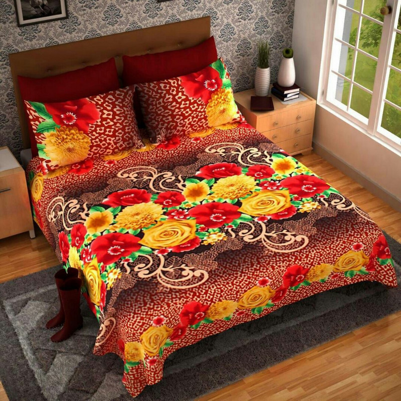 mayur 7 star 140 TC Microfiber Double Floral Bedsheet(Pack of 1, Brown)