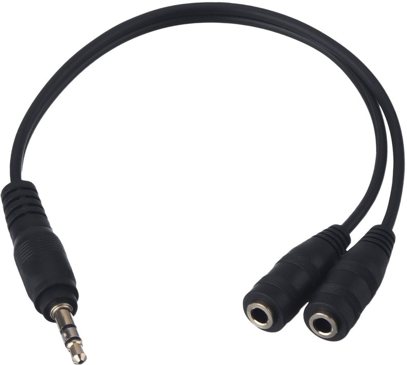 FOX MICRO Black 3.5mm Audio Stereo Y Splitter Cable 3.5mm Male to 2 Port 3.5mm Female for Earphone, Headset Splitter Adapter, Compatible for iPhone, Samsung, LG, Tablets, MP3 players, Metal Black-(SET OF 2 JACK CABLES )-FM Phone Converter(Android, iOS)