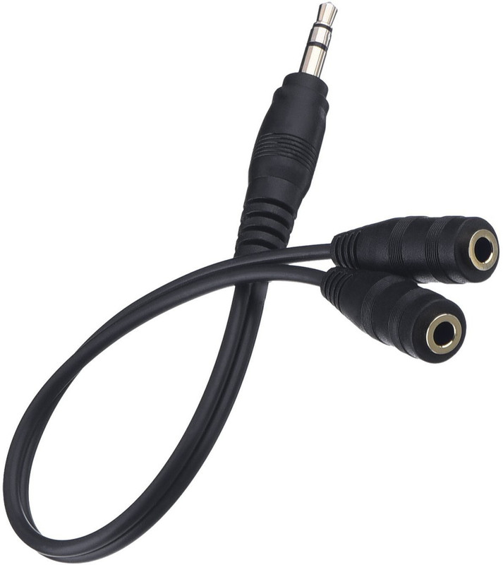 FOX MICRO Black 3.5mm Audio Stereo Y Splitter Cable 3.5mm Male to 2 Port 3.5mm Female for Earphone, Headset Splitter Adapter, Compatible for iPhone, Samsung, LG, Tablets, MP3 players, Metal Black-(SET OF 2 JACK CABLES )-FM Phone Converter(Android, iOS)