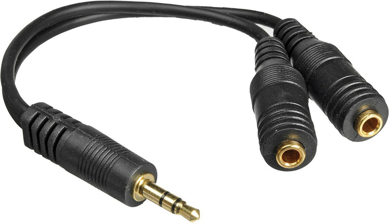 FOX MICRO Black Audio Splitter Cable, FM Nylon Braided 3.5mm Male to 3.5mm Dual Female Stereo Audio Headset Y Splitter Cable,AUX Headphone Jack Adapter,Gold Plated Earphone Plug.(25mm) Phone Converter(Android, iOS)