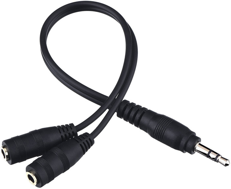 FOX MICRO Black Gold Plated 3.5mm Stereo Jack Splitter Cable Adapter Connectors ,3.5mm Male To 2 X Female - for Connecting External Speakers or Use Both Output for Speakers For Ipod, Mp3 Player Phone Converter(Android, iOS)