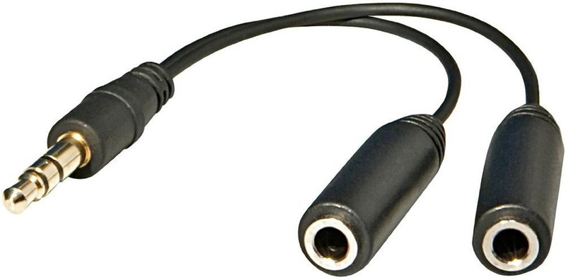 FOX MICRO Black Headphone Splitter For Computer 3.5mm Female to 2 Dual 3.5mm Male Headphone Mic Audio Y Splitter Cable Smartphone Headset to PC Adapter Phone Converter(Android, iOS)