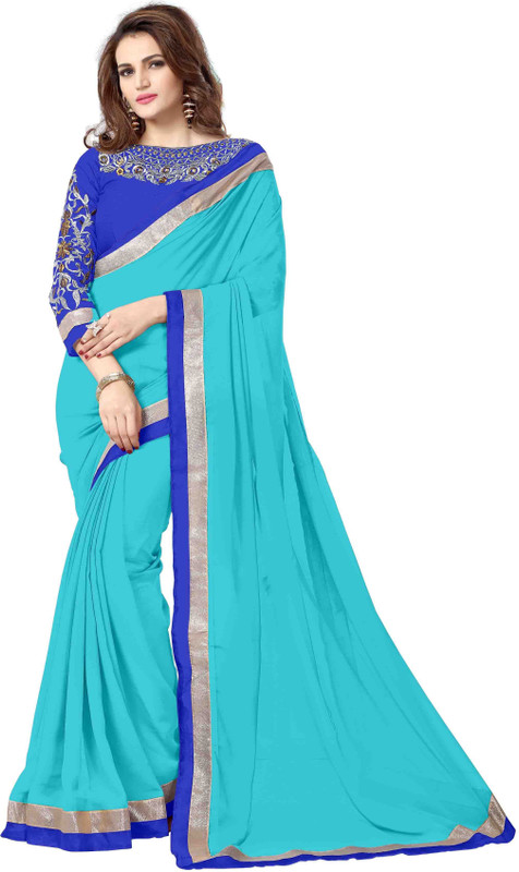 onlinefayda Embroidered Daily Wear Chiffon Saree(Light Blue)