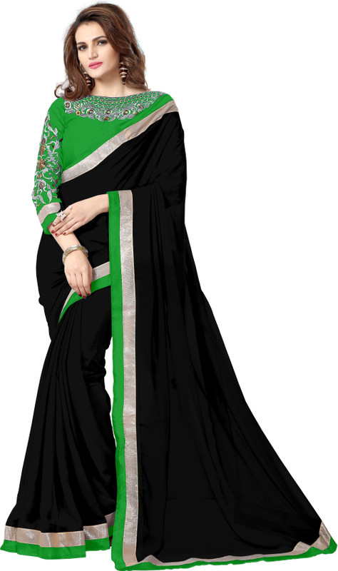 onlinefayda Embroidered Daily Wear Chiffon Saree(Black)