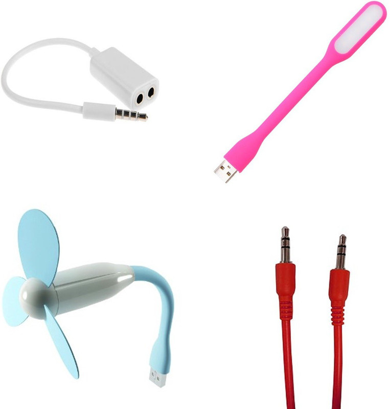 minifox 3.5MM AUDIO JACK, LED LIGHT, USB FAN, AUX CABLE Combo Set(Multi - Text
Used For: ID, Title)