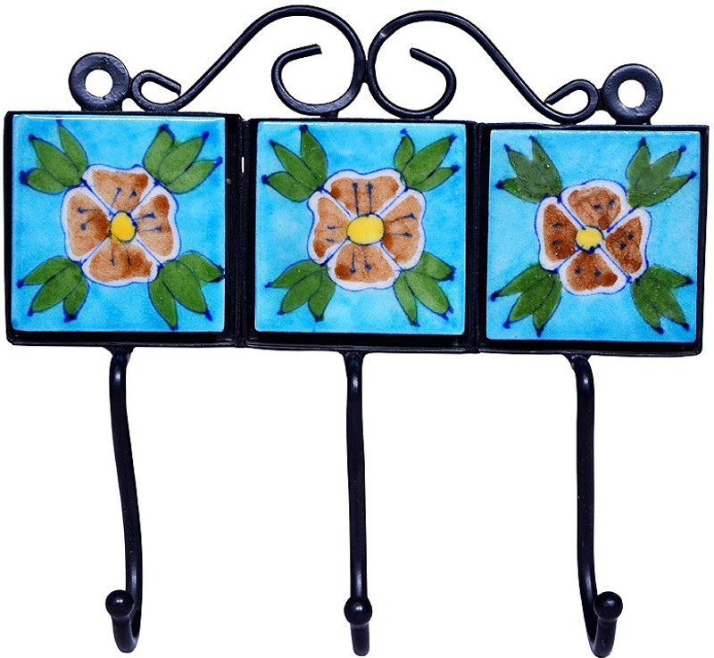 om craft villa Ceramic Key Holder(3 Hooks, Multicolor)