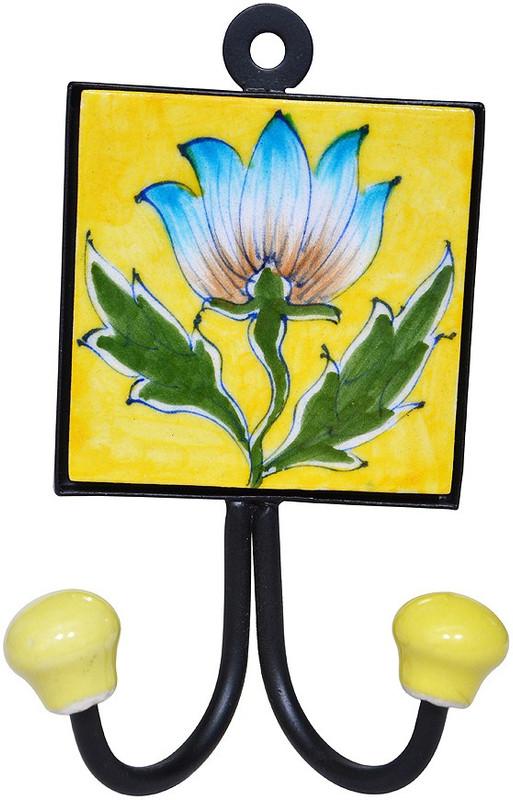 om craft villa Ceramic Key Holder(1 Hooks, Yellow)