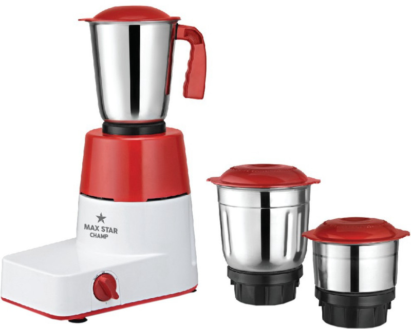 Maxstar Mixer Grinder MG11 Champ 500 W Mixer Grinder(Red, White, Stainless Steel, 3 Jars)