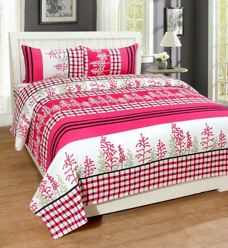 mayur 7 star 140 TC Microfiber Double Floral Bedsheet(Pack of 1, Pink)
