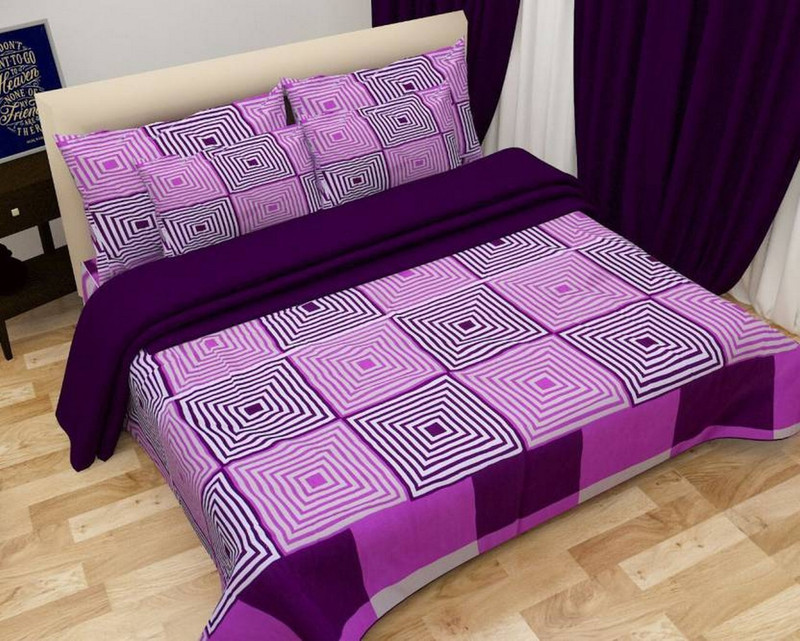 new styal vg 144 TC Microfiber Double 3D Printed Bedsheet(Pack of 1, Purple)