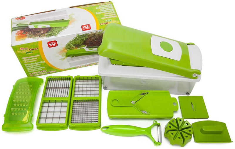 jhondeal vegetable cutter and fruit slicer Vegetable & Fruit Grater & Slicer(1 Cutting-Top With Integrated Pin Grid, 1 Blade Assembly (6mm X 6mm Or 12mm X 12mm), 1 Cover For Holding A Fresh Collection Container, 500ml), 1 Blade Assembly (6mm X 36mm Or 18mm X 18mm), 1 Part-Cover For All Blade Inserts