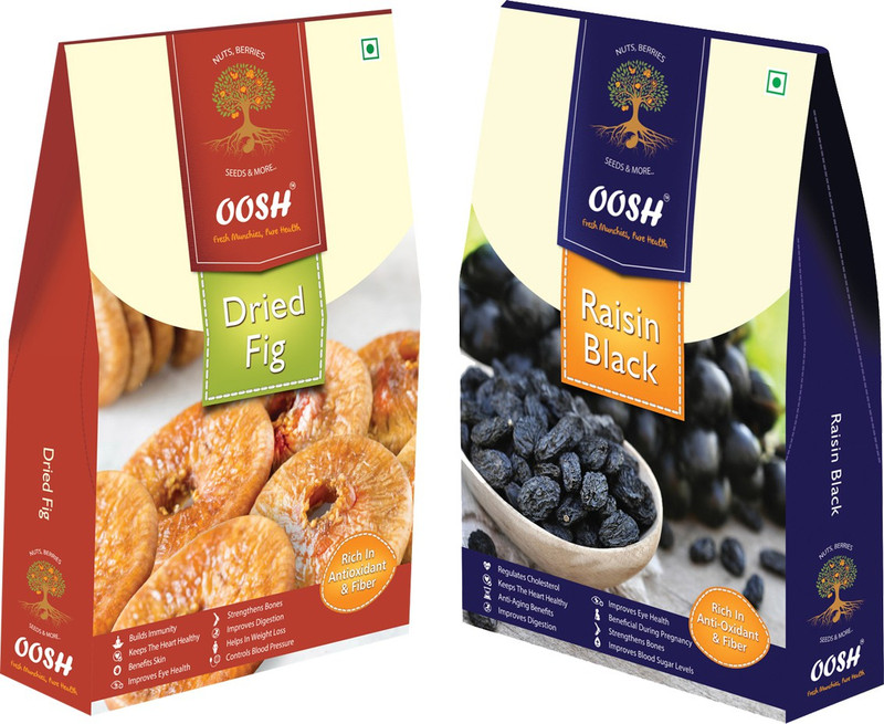 Oosh Seedless Black Raisin 250g & Premium Afgani Figs/Anjeer 200g ( Total 450g) | Premium Dry Fruits | Gifting Ideas Figs, Raisins(2 x 225 g)