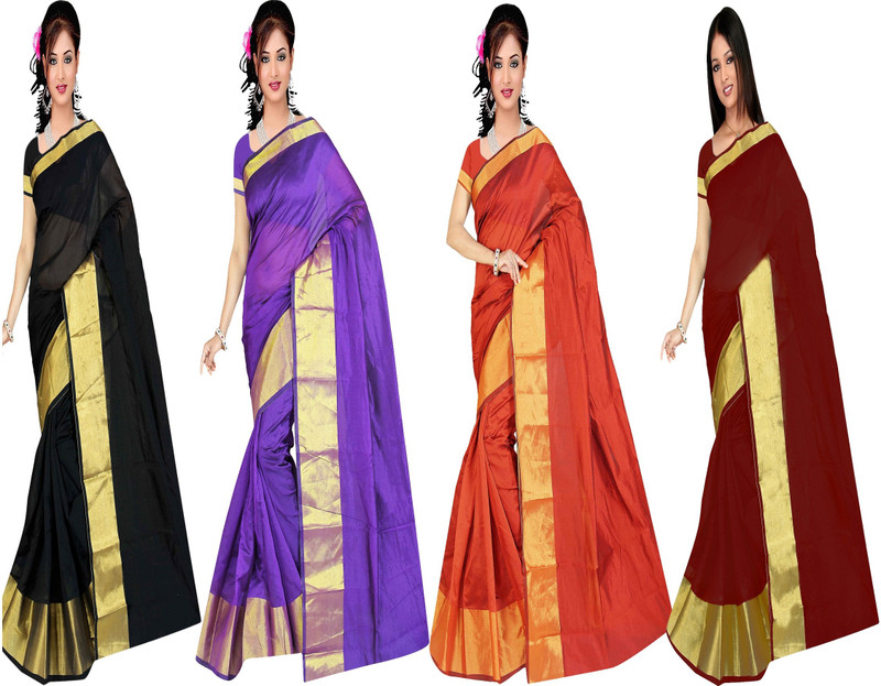 jayant creation Self Design, Woven Daily Wear Dupion Silk Saree(Pack of 4, Multicolor)