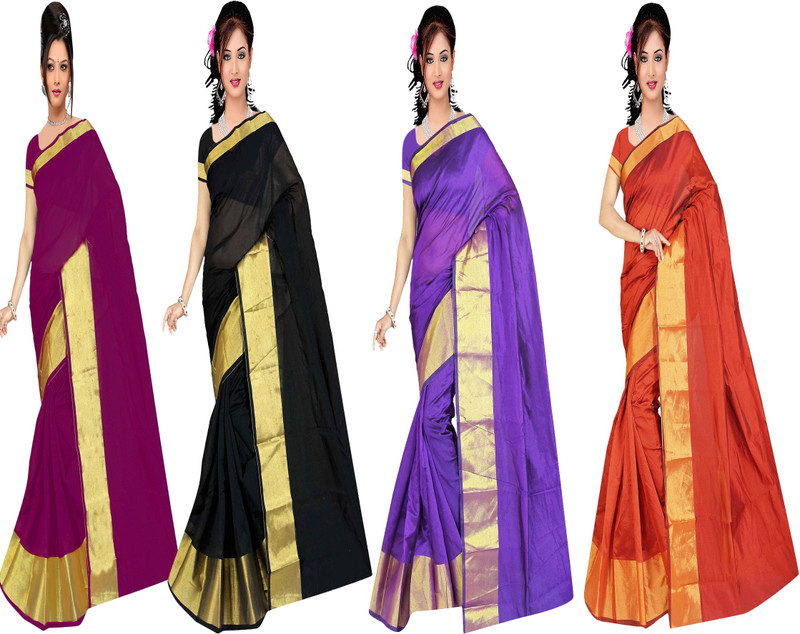 jayant creation Self Design, Woven Daily Wear Dupion Silk Saree(Pack of 4, Multicolor)