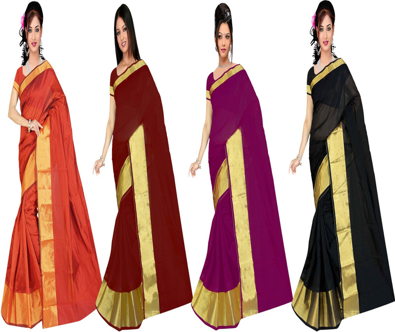 jayant creation Self Design, Woven Daily Wear Dupion Silk Saree(Pack of 4, Multicolor)