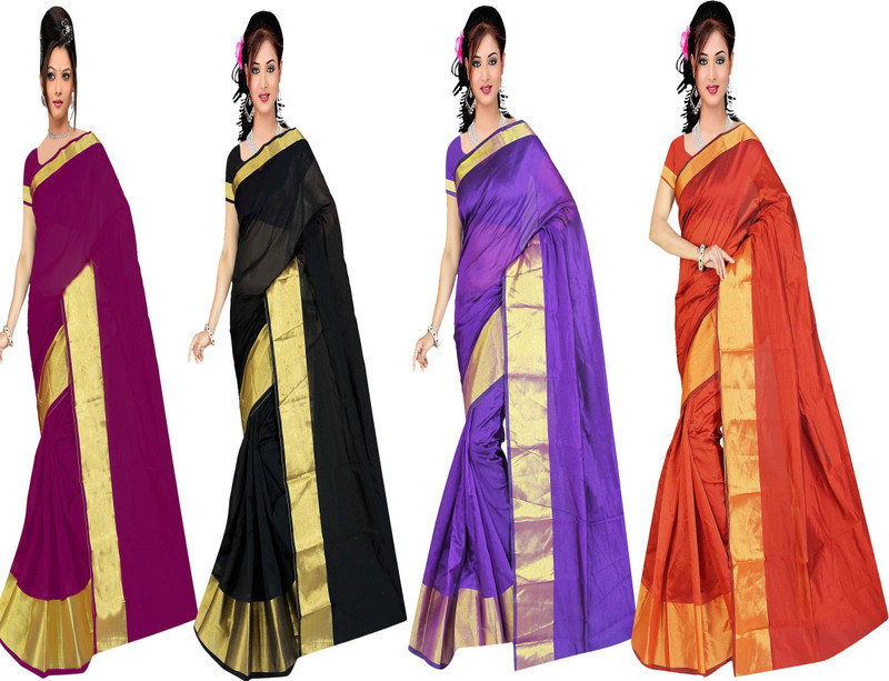 jayant creation Self Design, Woven Daily Wear Dupion Silk Saree(Pack of 4, Multicolor)