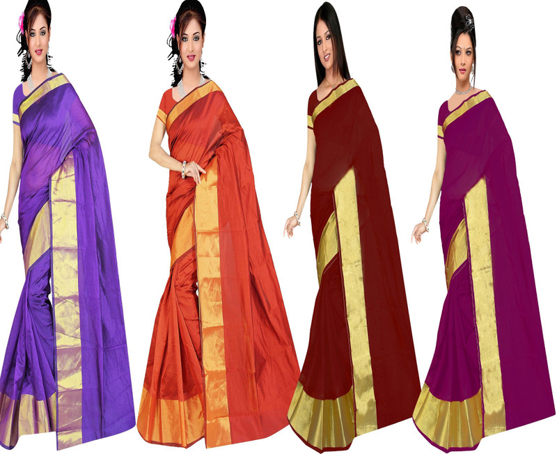 jayant creation Self Design, Woven Daily Wear Dupion Silk Saree(Pack of 4, Multicolor)