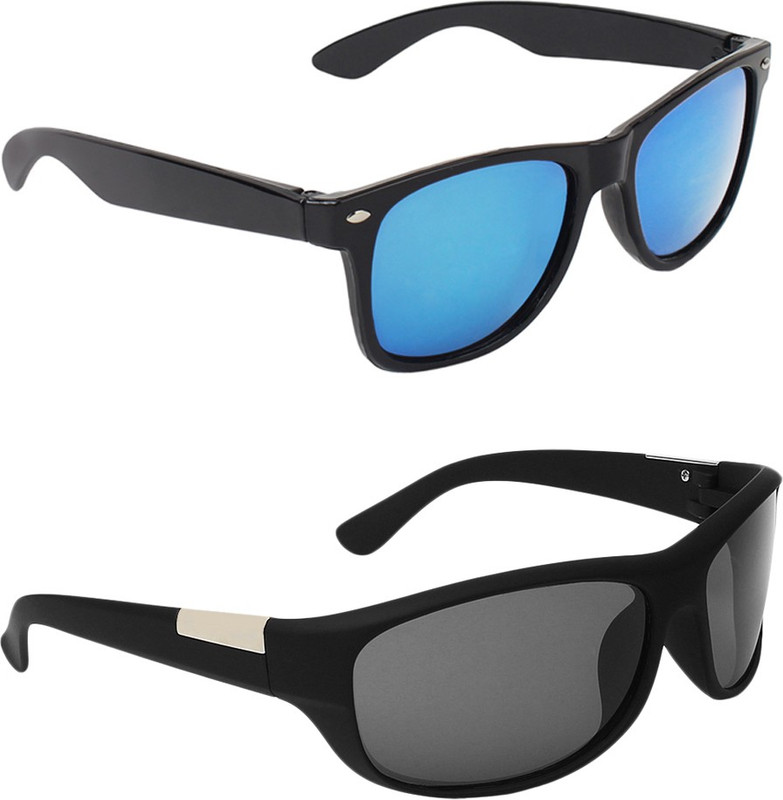 Zyaden Wayfarer, Wrap-around Sunglasses(Blue, Black)