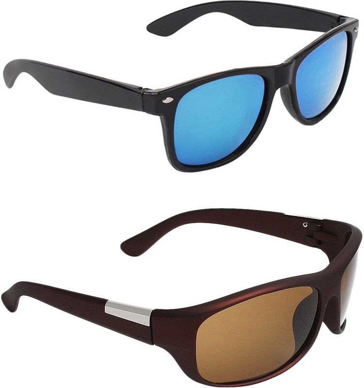 Zyaden Wayfarer, Wrap-around Sunglasses(Blue, Brown)