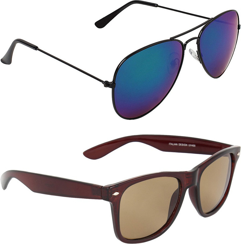 Zyaden Aviator, Wayfarer Sunglasses(Blue, Brown)