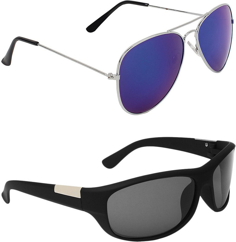 Zyaden Aviator, Wrap-around Sunglasses(Blue, Black)