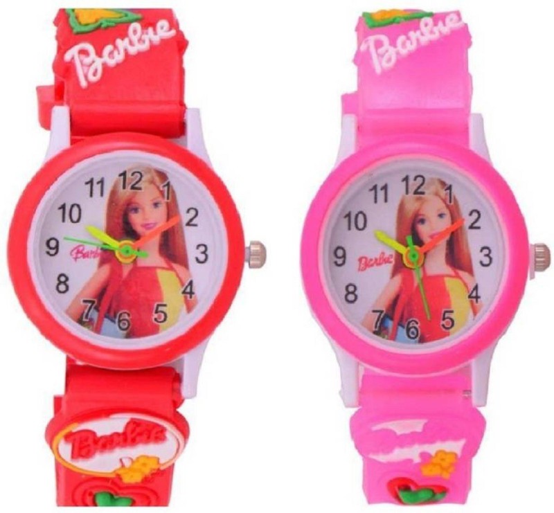 peter india NEW AWESOME (PACK OF 2 ) PINK+RED BARBIE FOR KIDS WITH THE BEST DEAL AND FAST SELLING Analog Watch  - For Girls