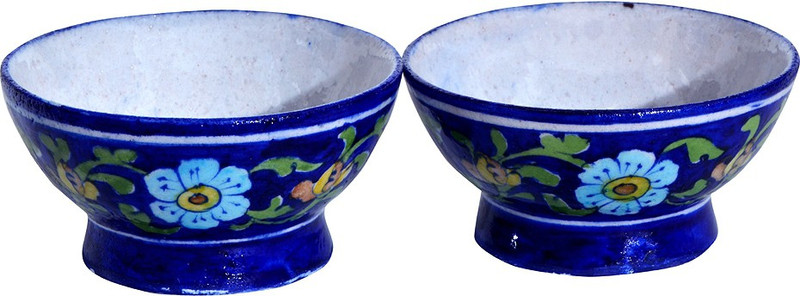 om craft villa Pottery Bowl Set(Blue, Pack of 2)