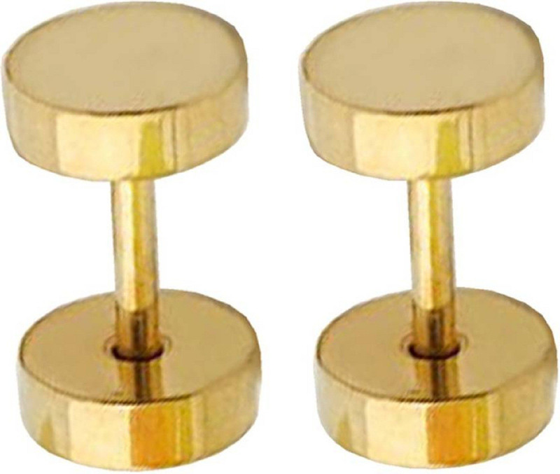 sky enterprises Round Barbell Gold Dumbbells Piercing Combo (1 Pairs) 316 Stainless Steel Stud Earring Stainless Steel Stud Earring