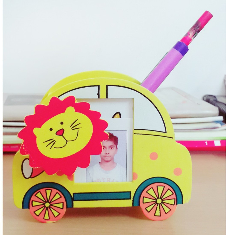 kieana 1 Compartments Made up of Wooden Material Colorful and Designer Pen Stand with Photo Frame and Clip Return Gift Birthday gift Pack Of 12(Multicolor)