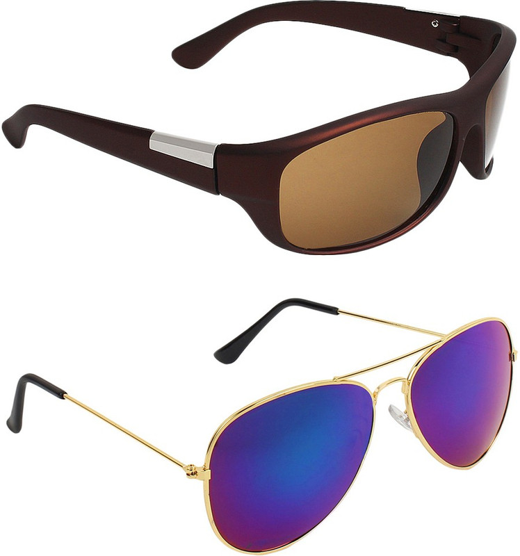 Zyaden Wrap-around, Aviator Sunglasses(Brown, Blue)