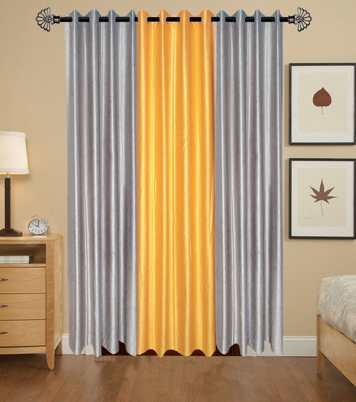 radhy krishna overseas 212 cm (7 ft) Polyester Door Curtain (Pack Of 3)(Solid, Multicolor)