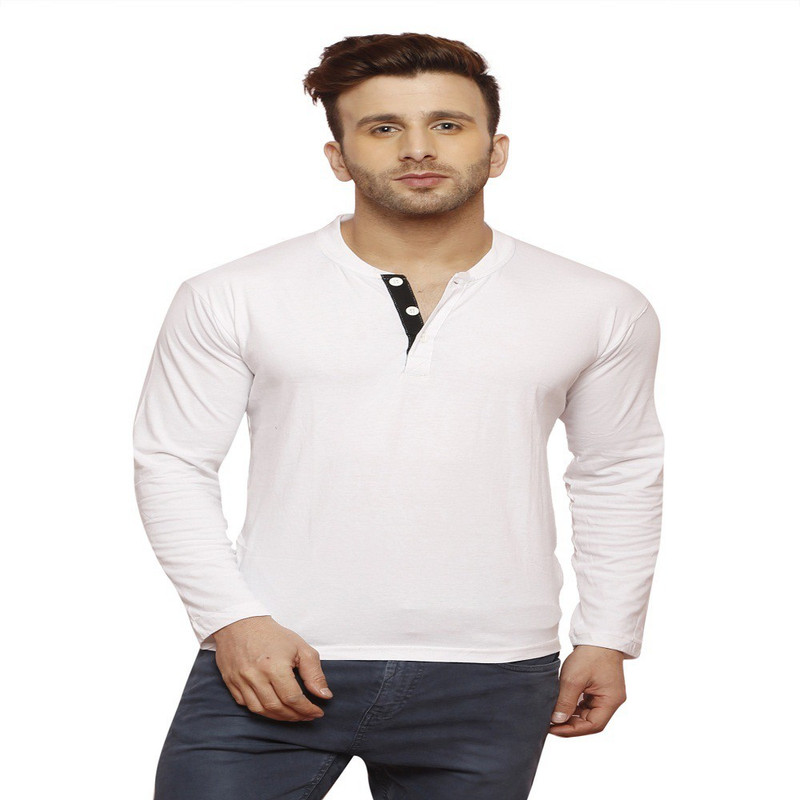 Leana Solid Men Henley White T-Shirt