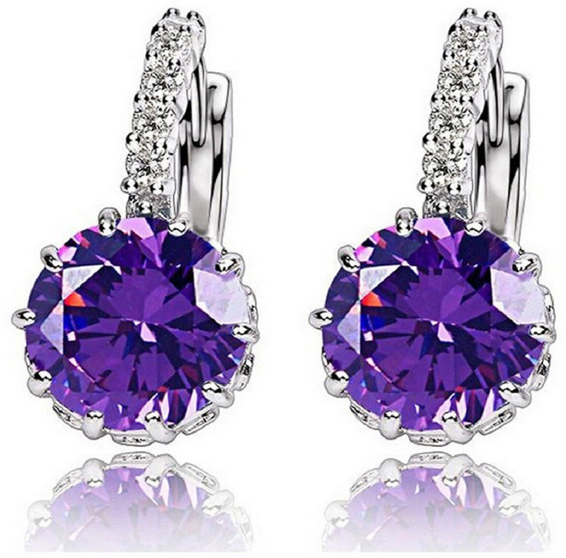glitz Glitz Stylish Silver-Plated CZ Purple Crystal Zircon Hoop Earrings for Girls Fancy Party Wear Alloy Hoop Earring