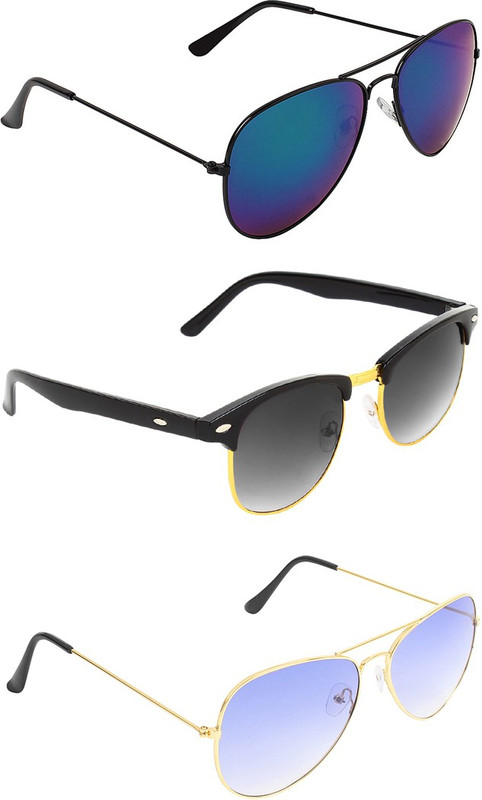 Zyaden Aviator, Clubmaster, Aviator Sunglasses(Blue, Black, Blue)