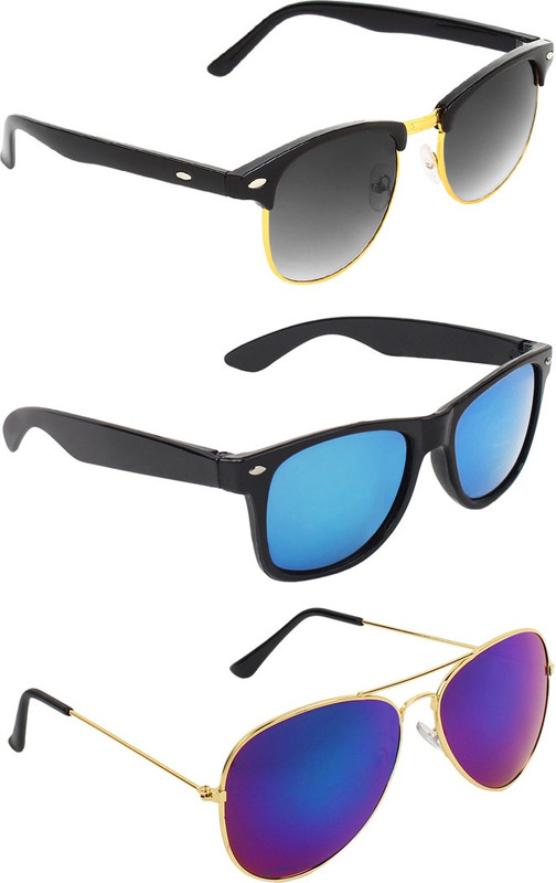 Zyaden Clubmaster, Wayfarer, Aviator Sunglasses(Black, Blue, Blue)