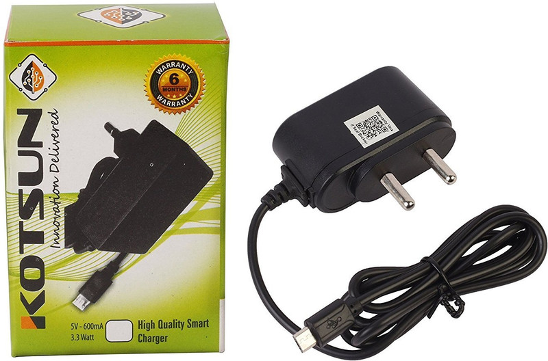 kotsun 600 mA / 1 Amp Micro USB Wall Mobile Charger Adapter inbuilt Cable 0.6 A Mobile Charger(Black, Cable Included)