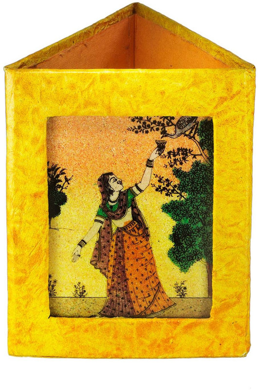jai amar papers 1 Compartments HANDMADE PAPER DESK TOP PEN HOLDER BOX(Yellow)