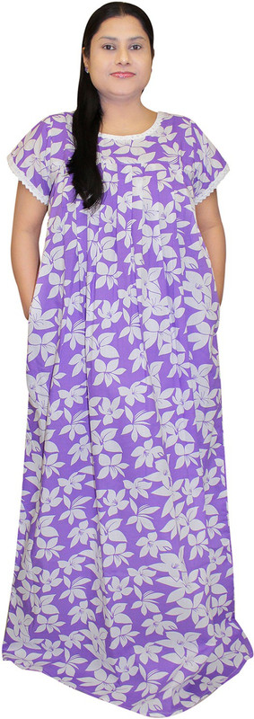 Elegancia Apparels Women Nighty(Purple, White)