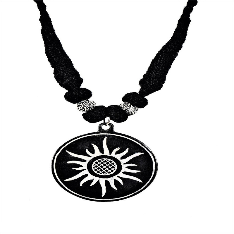 gitagged Bidri Handicraft Handmade Black Metal Oxidized Pendant - Sun Copper, Zinc Pendant