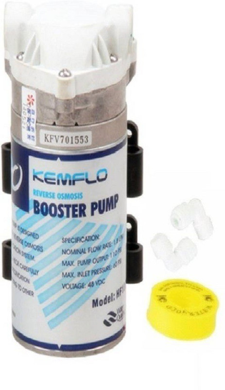 Toyam Pure KEMFLO K48 HF1800 Reverse Osmosis Kemflow Booster Pump 100 GPD Imported Heavy Duty Pressure RO Service Motor with Elbows and Teflon Tape Diaphragm Water Pump (1 HP) Solid Filter Cartridge(0.005, Pack of 1)