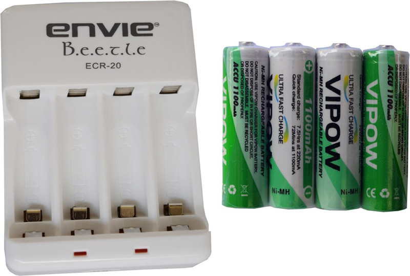 CREATOR Envie For 2-4 AA/AAA Batteries Charger-Vipow AA Accu 1100 (Pack Of 1 Charger 4 Batteries) Camera Battery Charger(Green, White)