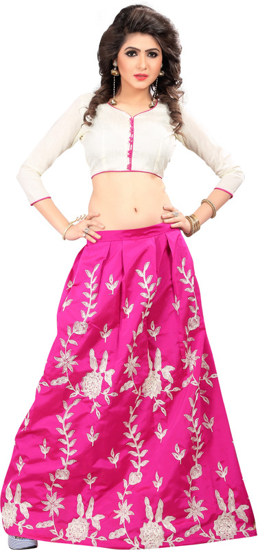 ethnic vila Embroidered Semi Stitched Lehenga Choli(Pink, Beige)