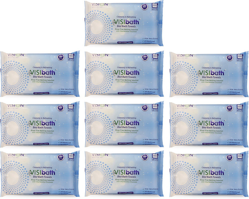 Visibath Large Size Bed Bath Towel ( 10N per pack ) Cleansing & Refreshing wipes Large Size(320mmx320mm) Set Of 10 Packs
