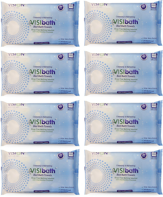 Visibath Large Size Bed Bath Towel ( 10N per pack ) Cleansing & Refreshing wipes (320mmx320mm) Set Of 8 Packs