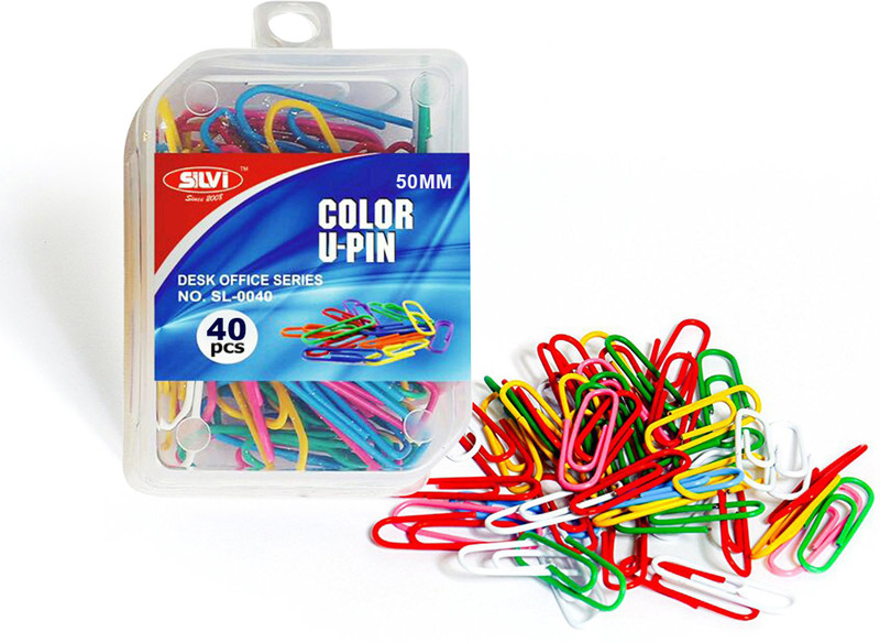 silvi 299 50mm steel Silvi - Coloured Paper U-Pin Size-50 mm (Set of 4 Boxes)(Set of 160, Red, Green, Yellow, Pink, Blue)