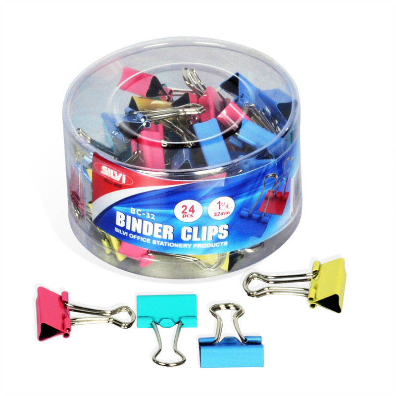 silvi 24 32 mm Steel Metal Binder Clip Mix Color Paper Clips 32mm (Pack of 24 clips)(Set of 24, Red, Green, Blue, Yellow)