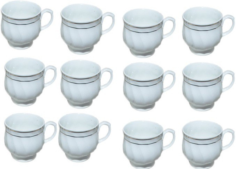 amazecart Bonechina Tea & Coffee Cups Set of 12 Pieces Bone China(White, Pack of 12)
