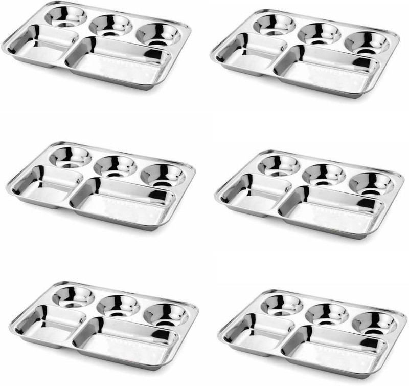 wondercrafts Stainless steel bhojan thali / compartment plate 32cm Sectioned Plate(6 Units)