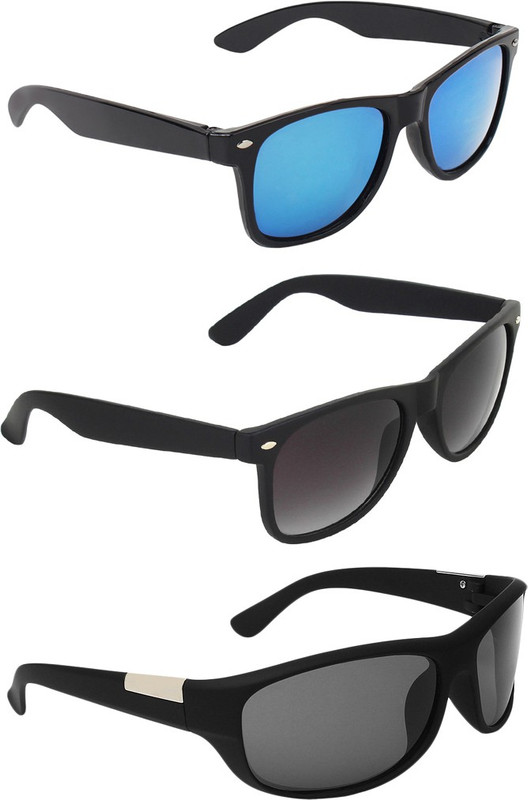 Zyaden Wayfarer, Wayfarer, Wrap-around Sunglasses(Blue, Black, Black)