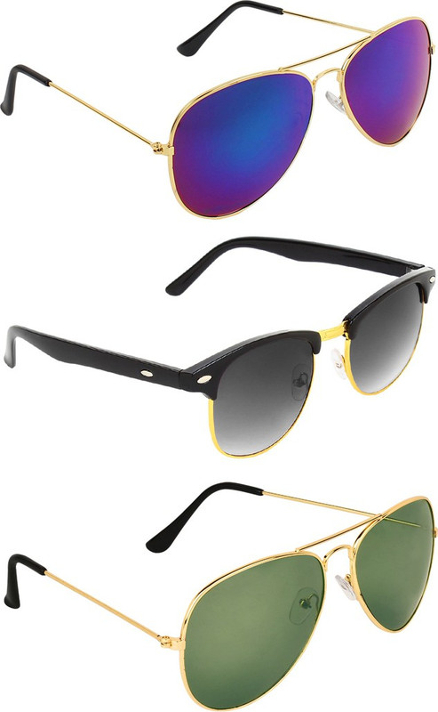 Zyaden Aviator, Clubmaster, Aviator Sunglasses(Blue, Black, Green)